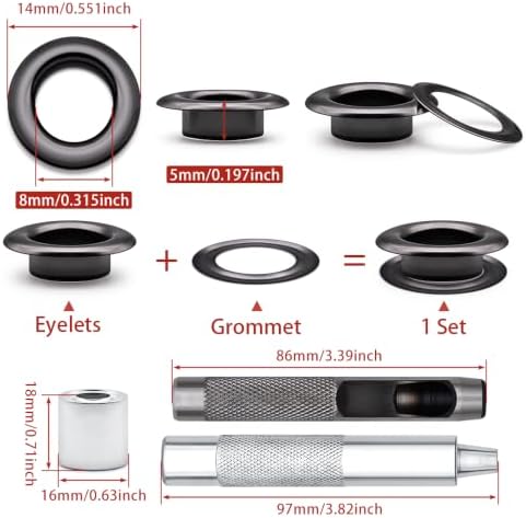SEMINI 400 Sets 4 Colors 8mm Grommet Eyelet Kit with Install Tool Kit