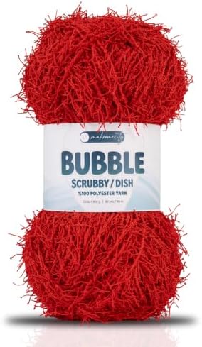 Makromecity Bubble Scrubby Yarn - 100% Premium Polyester Yarn for Crocheting and Knitting - 3.5 Oz (100g), 98 Yds (90m) - Ideal for Dishcloths, Crafting & Bath Washcloths (Red, 1 Skein)