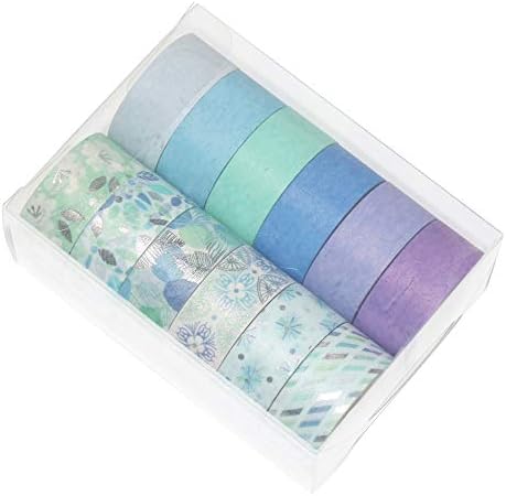 YUBBAEX 12 Rolls Blue Silver Washi Tape Set Masking Decorative Tapes (Blue Mix)