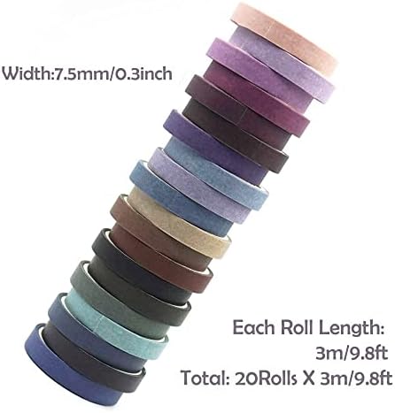 20 Rolls Washi Tape Set - Cool Tones Solid Colour Masking Tape, 197 Feet x 7.5mm Wide, for Journaling, Scrapbooking, Planners, Books & DIY Arts Crafts