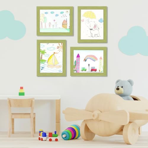 [2-Pack] Kids Art Frames, 8.5x11 Front Opening Kids Artwork Frames Changeable, Soft Yellow Green Artwork Display Storage Frame for Wall, Holds 50 Pcs, for 3D Picture, Crafts, Children Drawing, Hanging