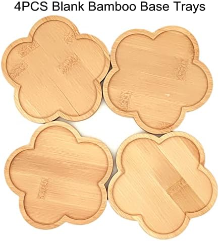4PCS Mosaic Bamboo Coasters for Crafts, Blank Base Trays, Drinking Cup Coaster, Plant Coaster, Art Plate,DIY Mosaic Supplies (Flower)