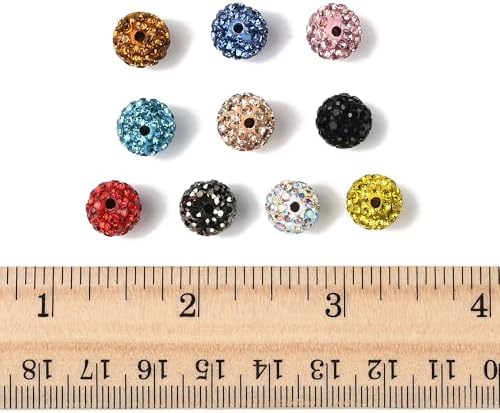 Assorted 50Pcs Disco Ball Rhinestone Polymer Clay Beads for Jewelry Making Colorful Sparkly Spacer Beads for Bracelets Necklaces Earrings Making Craft Gift