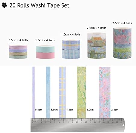 Dizdkizd Floral Green Washi Tape Set, 20 Rolls Cute Seasonal Masking Tape Aesthetic Journaling Supplies for Planner Scrapbooking Calendar Card Making