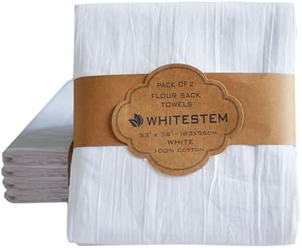 Flour Sack Towels | Tea Towel for Crafts | Kitchen Dish Cotton Blank Towel for Embroidery | Baking Bread Proofing Linen Cover | Thick Absorbent Quick Dry | 2 Pack 33"x38" White