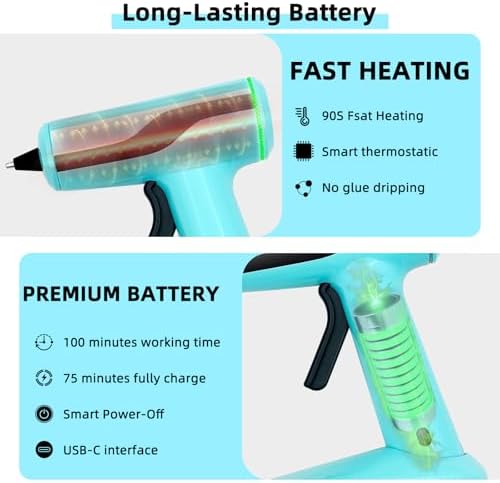 Cordless Hot Glue Gun, Rechargeable Hot Melt Glue Gun 2.2A Built-in Battery