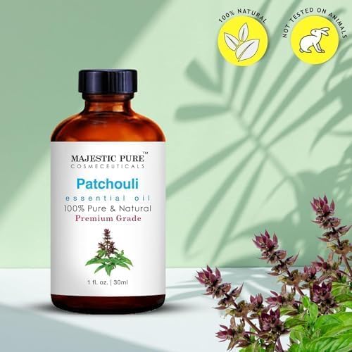 Majestic Pure Patchouli Essential Oil for Diffuser - 1 Fl Oz | 100% Pure and Natural Essentials Oils for Aromatherapy, Massage, Fragrance, Soap and Candle Making, Patchouli Oil