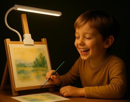 White LED Easel Lamp Clip-On Art Light for Artists - 3 Colour Modes, 10-Level Dimmable Eye-Care Desk Lamp, Flexible 360° Gooseneck, USB Powered for Painting, Drawing, Headboards, Drafting Tables