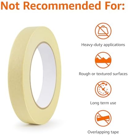 Amazon Basics Low Tack Masking Tape, General Purpose, Hand Tearable, Removes Easily, for Labeling, 0.7 inch x 180 feet, Beige, 3-Pack