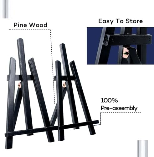 Artkey Black Wooden Display Easel Stand, 13 Inch Folding Tabletop A-Frame Mini Easels for Canvas, Photos, Wedding Signs & Menus, Solid Radiata Pine Wood, 2 Pack