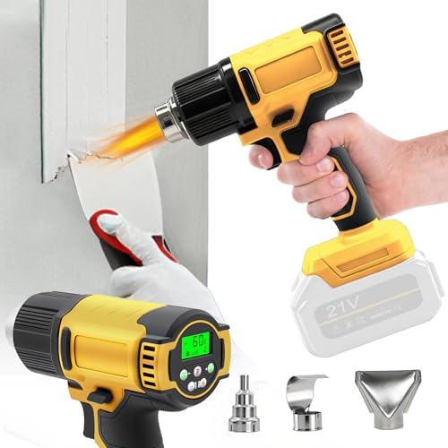 Cordless Heat Gun Compatible with Dewalt Battery, Hot Air Gun Kit with LCD Display and 3 Nozzles, Max 540°C (1004°F), Heat Gun for Shrink Tubing, Crafts, Paint Removal (Tool Only, No Battery)