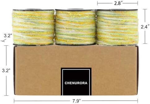 Artisanal Yarn Collection Multifiber Fancy Yarn for Knitting Crocheting Crafts DIY, Set of 3 Rolls(101 Lime & Wheat Waves)
