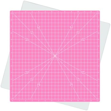 Rotating Self Healing Cutting Mat 14"x14" (13" Grid), Square Sewing Cutting Mat Board Perfect for Fabric Quilting & Art Projects, Pink