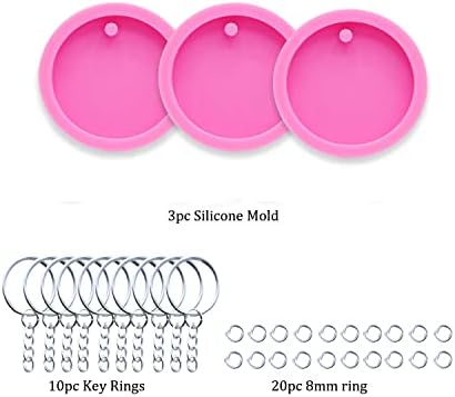 3pc 2in Circle with Hole Blank Keychain Resin Crafting Silicone Mold Crafts Epoxy Resin Art DIY with 10PC Key Ring(DY0079+DY0079+DY0079)