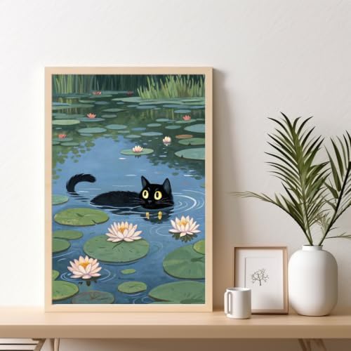 Black Cat Framed Paint by Numbers Kit for Adults Beginner 8x12 inch
