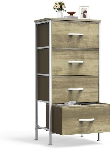 Sweetcrispy Dresser for Bedroom, 4 Drawer Storage Cabinet, Tall Nightstand
