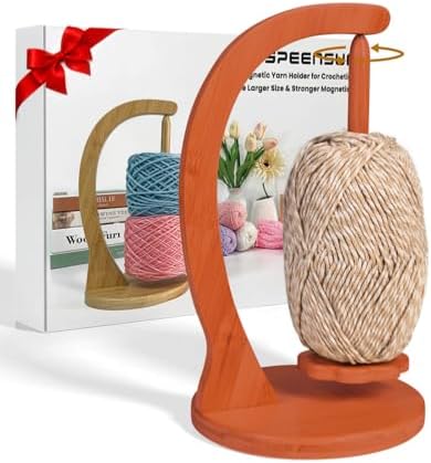 SPEENSUN Magnetic Yarn Holder for Crocheting, Large, Walnut Finish