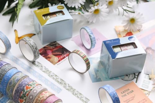 Autumn Botanical Washi Tape Set - 20 Rolls Fall Leaves Adhesive Tapes Arabesques Arts Decorative Masking Tape Sets for Craft, Kids, Scrapbook, DIY, Gift Wrapping (Cottage Mix)
