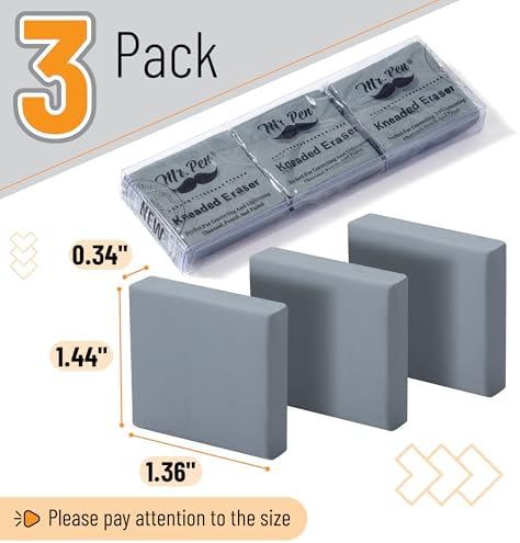 Mr. Pen- Kneaded Erasers, 1.44" x 1.36", 3 Pack, Gray