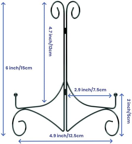 Plate Stand for Display with Hinged Folding Design, 6 Inch Picture Stands for Tables, Small Easels for Displaying Book, Art Piece, Photo and Platter, 6’’ Black