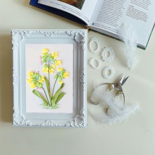 FONNUY Ribbon Embroidery 3D Flowers Pattern Design Kit Embroidery DIY Handwork Set Oval Home Decoration (Yellow Camellia)