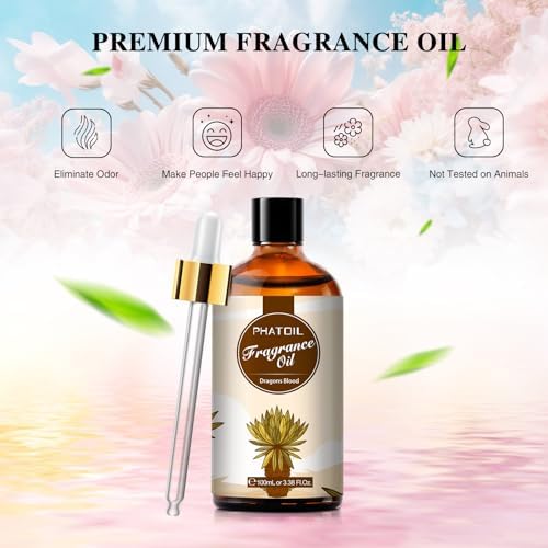 PHATOIL 3.38FL.OZ Dragons Blood Fragrance Oils for Aromatherapy, Essential Oils for Diffusers for Home, Perfect for Diffuser, DIY Candle and Soap Making, DIY Scented Products - 100ml | Long Lasting Scented Oils For Humidifier, Air Freshener, DIY Soap C...