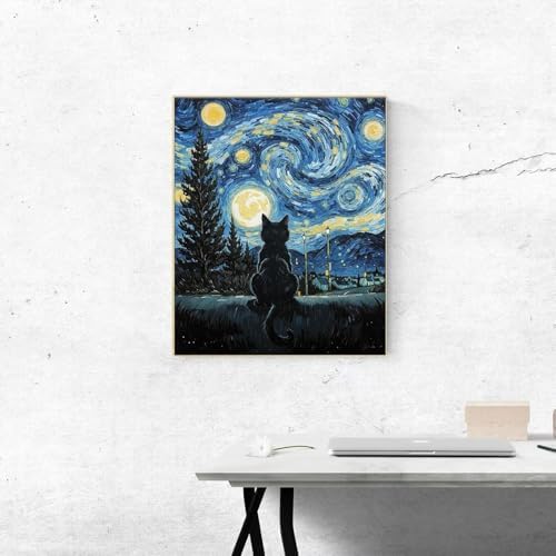 ldazao Cat Framed Paint by Numbers Kit for Adults, Cats Adult Paint by Number Artist Kits for Beginner DIY Easy Cat Oil Art Painting Kits Home Room Wall Decor Gift 9.5x12 Inch
