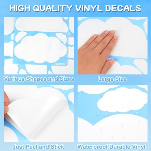 AOWDIAO Cloud Wall Decals - 40 Peel and Stick Clouds Stickers - Assorted Shapes and Sizes for Nursery, Bedroom, Classroom Decor