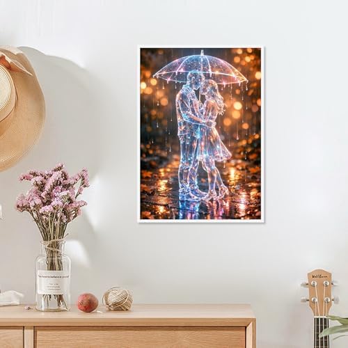 MVVMTOP Diamond Painting Kit for Adults 5D DIY Romantic Rainy Couple Full Drill Round Diamond Art Crystal Rhinestone Embroidery Painting Home Wall Decor Gift for Beginners