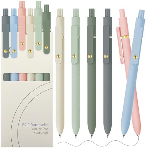 UIXJODO Gel Pens, 6 pcs 0.5mm Black Ink Pens Gold Morandi Barrel Fine Point Smooth Writing Pens Quick Dry Pen for School Office Supplies, Gifts for Girls Women
