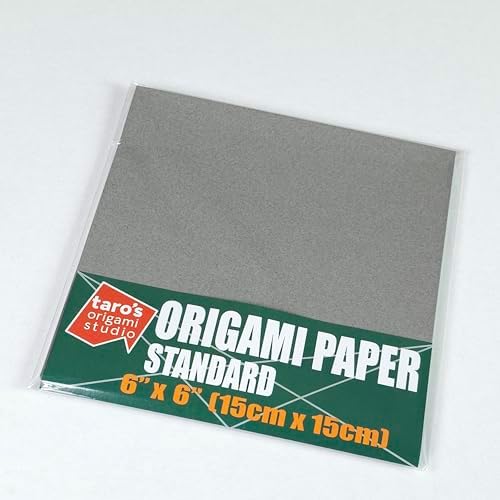 [Taro's Origami Studio] Standard 6 Inch One Sided Single Color (Grey) 50 Sheets (All Same Color) Square Easy Fold Premium Japanese Paper for Beginner (Made in Japan)
