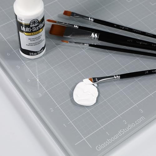 GLASSBOARD STUDIO Glass Craft Mat - Magnetic, Heat & Scratch Resistant - For Crafting, Cutting, Painting, Mixed Media Artwork - Grid Lines, Non-Slip Rubber Feet (Gray 24"L x 36"W)