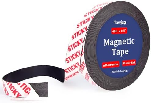 Towjug Magnetic Tape 40ft x 1/2in Fridge Magnets with Adhesive Backing Roll