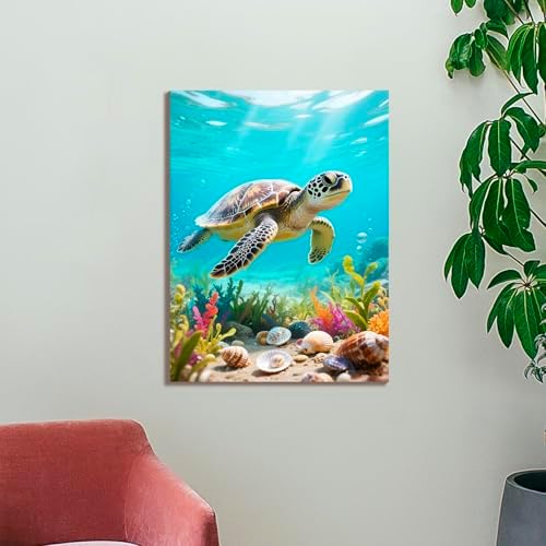 Muzagroo Paint by Numbers Oil Painting Kits for Adults DIY Sea Turtle Oil Painting for Beginners Hand Crafts Kits with Brushes and Acrylic Paints 16x20 inches (Sea Turtle)