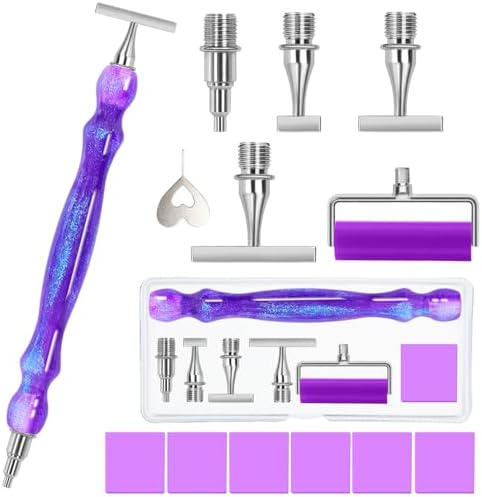 Praise V Do Thin Version Stainless Steel Diamond Painting Art Drilling Pen Kit with Screw Silver Metal Tips Nib Placer Roller Tool Accessories, Ergonomic Diamond Art Pen for 5D Diamond Paint Bead Dot