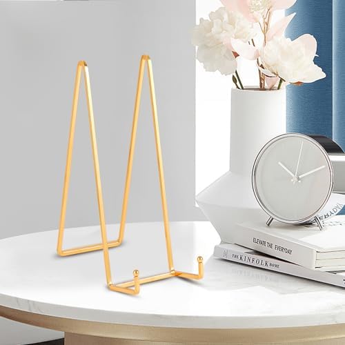 Large Plate Holder Display Stand - 12 inch Super Tall Big Plate Stands for Heavy Duty Display - Metal Picture Frame Stand - Tabletop Easel Stand for Decorative Platter | Plaque | Book - 2 Pack - Gold