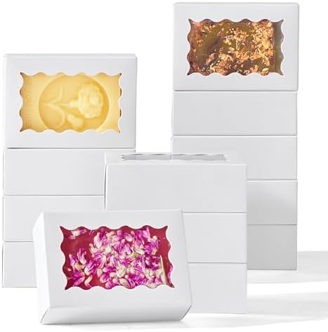 100PCS 3.5x2.36x1.2 inches White Soap Boxes, Homemade Soap Packaging Gift Boxes with Window, Small Gift Bakery Boxes for Macarons, Cookies & Candies, Wedding & Birthday Party Favors