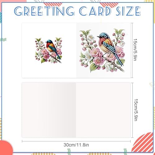6pcs 5D DIY Diamond Painting Kit Greeting Card, Small Bird Peach Blossom Diamond Handmade Greeting Card with Envelope, Holiday Gift Congratulations