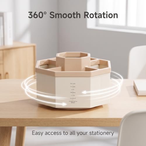 Jekelife 360 Degree Rotating Pen Holder,5-Compartment Desk Organizer,Pink