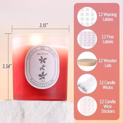 REISEN 12 Pcs 10oz Gradient Red Candle Jars for Candle Making Kit