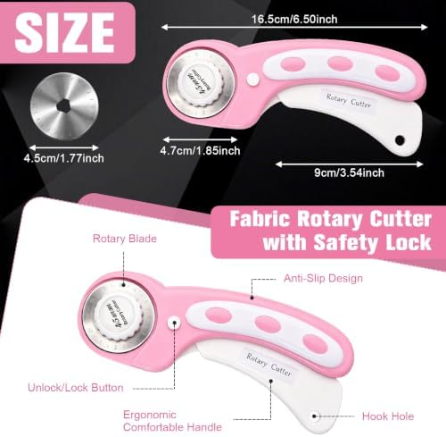 SPEEDWOX Rotary Cutter and Mat Set, 9x12 Inch Self-Healing Cutting Mat 45mm Pink Fabric Cutter Wheel Set with 2 Pcs Blades Rotary Cutting Pad with Blade Storage Case for Crafts Fabric Quilting Hobby