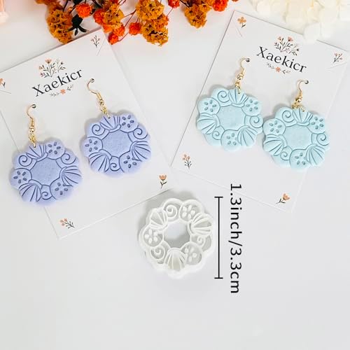 Xaekicr Floral Wreath Polymer Clay Cutters for Earrings – Clay Earring Cutters Set with Nature Pattern, Clay Tools for DIY Jewelry Making