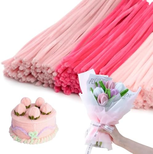 Caydo 300 Pieces Pink Pipe Cleaners, Thick Fluffy Chenille Stems Bulk for Arts & Crafts Making and Home Decorations