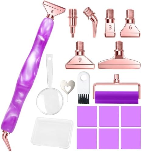RaySoar Diamond Art Pens Diamond Art Tools Painting Pen with Screw Metal Tips Multi-Placer Tool Accessories for Adults Gem Rhinestone Picker Stylus Purple