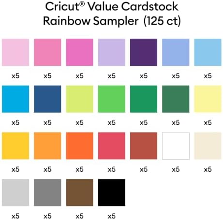 Cricut Value Cardstock Paper, Rainbow Sampler - 125 sheets, 8.5 in x 11 in (Pack of 6)