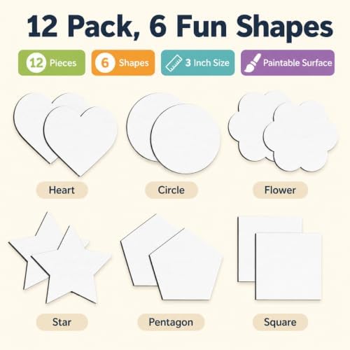 12 Pack Paintable Magnetic Canvas Boards, 3 Inch DIY Fridge Magnets