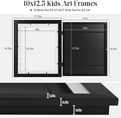 [2 Pack] Kids Art Frames, 10x12.5 Front Opening Kids Artwork Frames Changeable, Displays 8.5x11 With Mat and 10x12.5 Without Mat, Holds 50 Pcs, for 3D Picture, Crafts, Hanging Art, Portfolio Storage