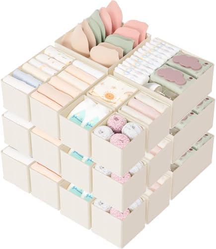 Criusia Drawer Organizer 18-Piece Set, Dresser Organizer for Baby Clothes, Foldable Closet Storage & Drawer Dividers for Underwear, Socks, Nursery (Beige)