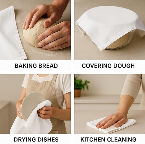 Flour Sack Kitchen Towels |Cotton Blank Towel | Tea Towel Crafting Embroidery| Thick Absorbent Quick Dry | Baking Bread Proofing Linen Cover White, 15"x25" - 12 Pack
