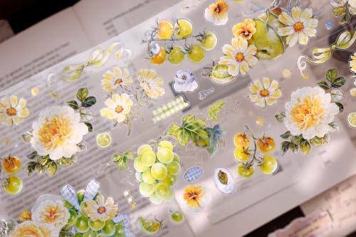 XiaoBaiJia Green Grape Vine, Pre-Cut PET Shell Light Tape, Washi Stickers,2.36" x5.47 YDD for Journal Stickers Journaling Planner Scrapbooking Junk Journal Stickers Craft Supplies
